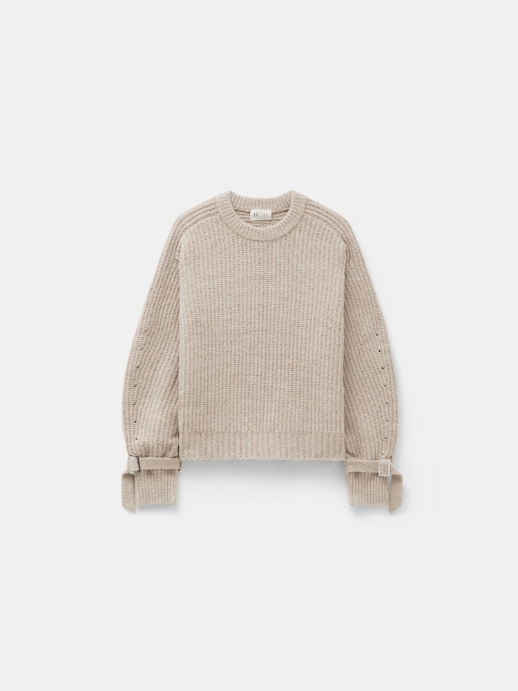 Hush Natural Tie and Buckle Detail Textured Knitted Jumper - Image 4 of 4