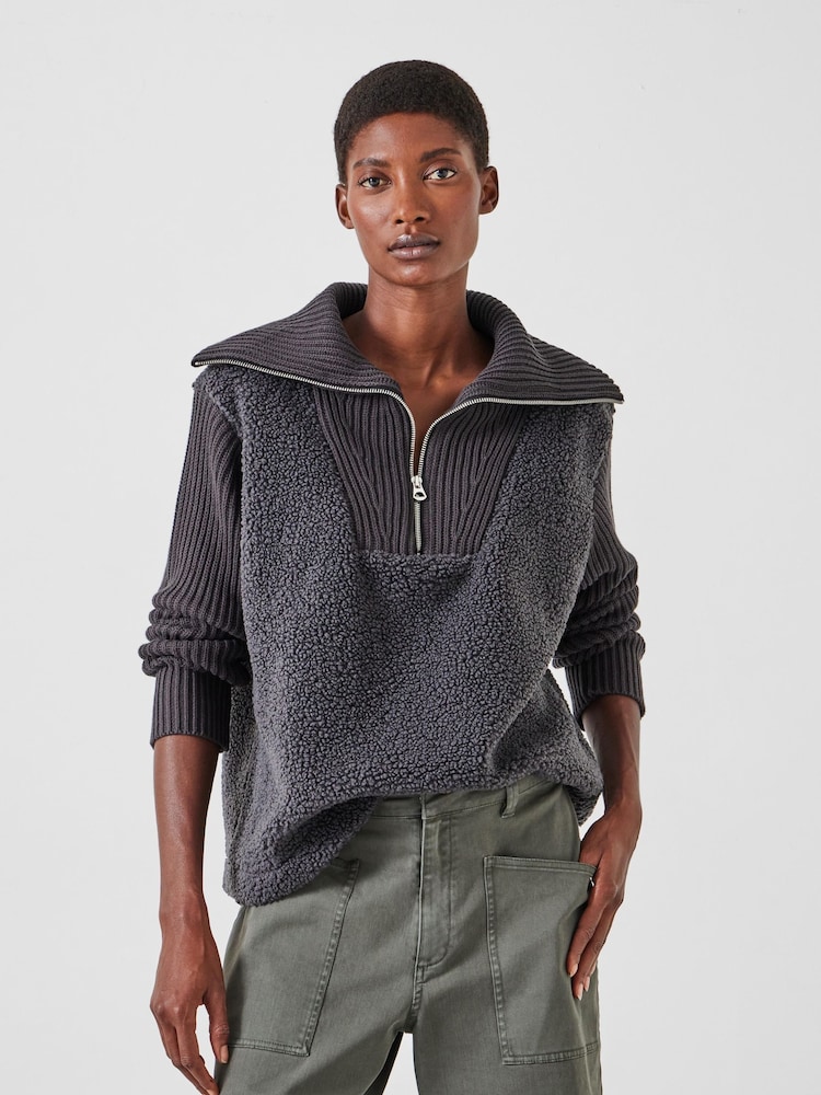 Hush Grey Fleece and Knit Sweatshirt - Image 1 of 5