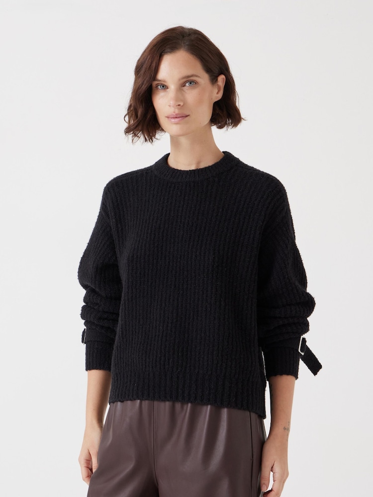 Hush Black Tie and Buckle Detail Textured Knitted Jumper - Image 1 of 4