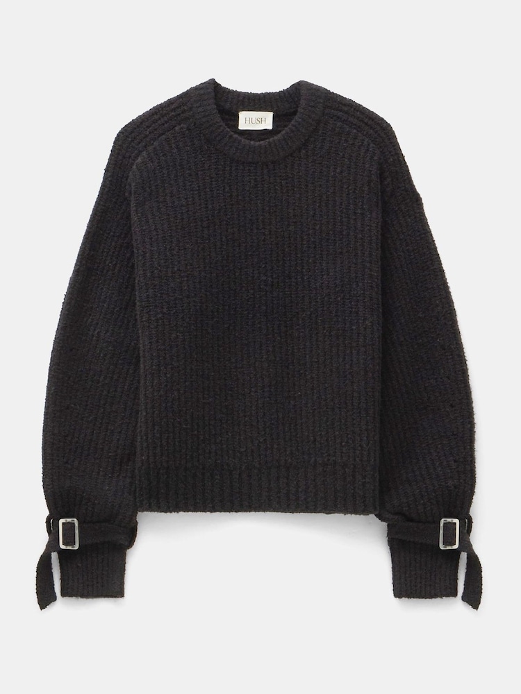 Hush Black Tie and Buckle Detail Textured Knitted Jumper - Image 4 of 4