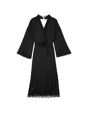 Victoria's Secret Black Satin Lace Trim Open Back Robe - Image 3 of 3