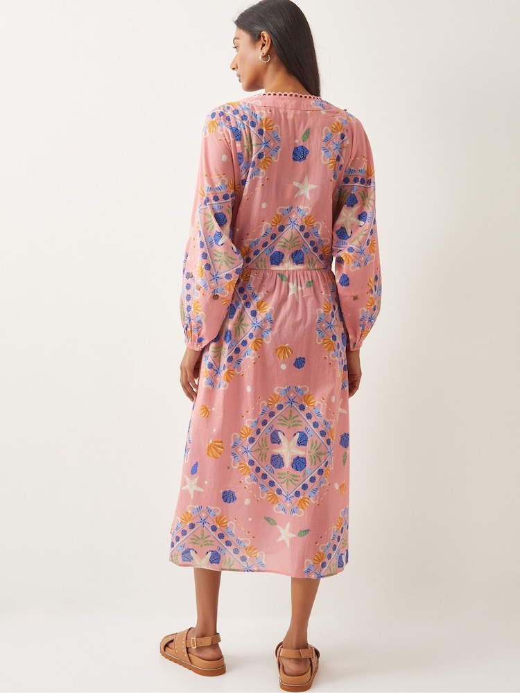 Monsoon Pink Mabel Shell Print Kaftan 100% Cotton Dress - Image 2 of 4