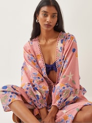 Monsoon Pink Mabel Shell Print Kaftan 100% Cotton Dress - Image 3 of 4