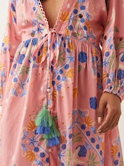 Monsoon Pink Mabel Shell Print Kaftan 100% Cotton Dress - Image 4 of 4