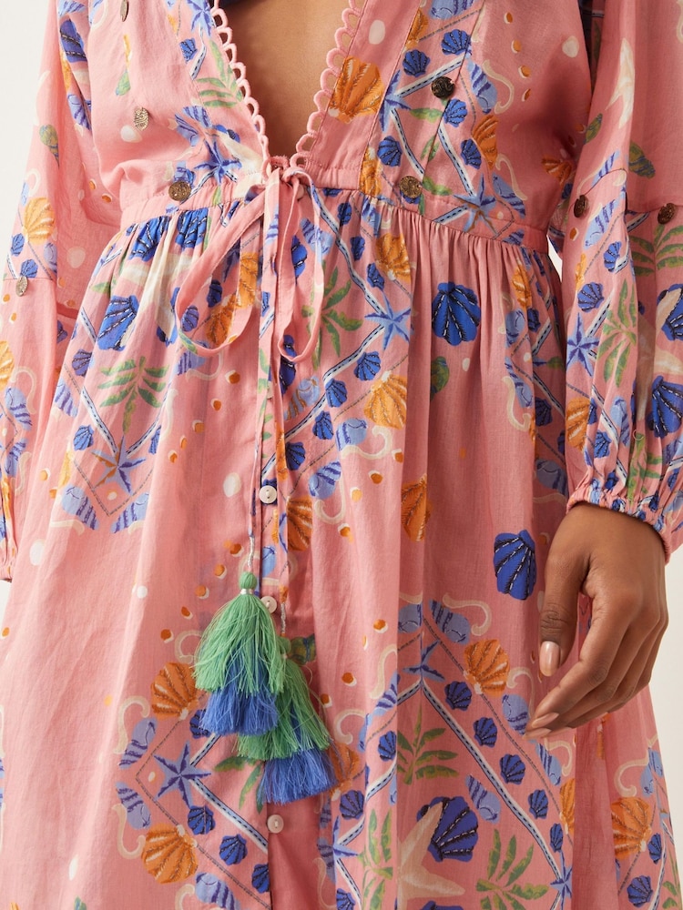 Monsoon Pink Mabel Shell Print Kaftan 100% Cotton Dress - Image 4 of 4