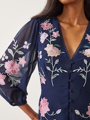 Monsoon Blue Emani Floral Embroidered Midi Tea Dress - Image 2 of 4