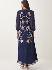 Monsoon Blue Emani Floral Embroidered Midi Tea Dress - Image 3 of 4