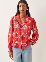 Monsoon Red Sarah Frill Floral Print 100% Cotton Shirt - Image 1 of 4