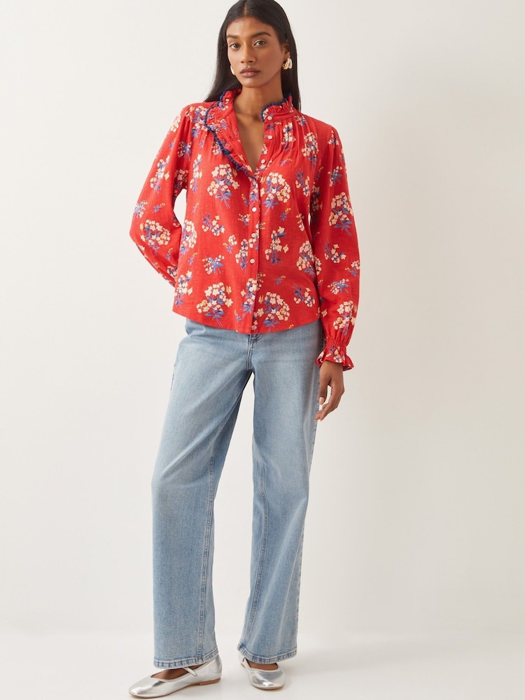 Monsoon Red Sarah Frill Floral Print 100% Cotton Shirt - Image 2 of 4
