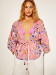 Monsoon Pink Mabel Shell Print 100% Cotton Kaftan Top - Image 1 of 6