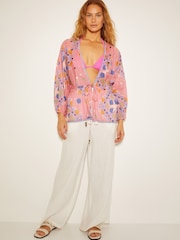 Monsoon Pink Mabel Shell Print 100% Cotton Kaftan Top - Image 3 of 6