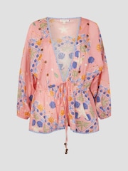 Monsoon Pink Mabel Shell Print 100% Cotton Kaftan Top - Image 6 of 6