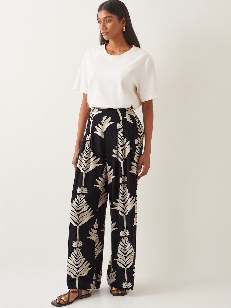 Monsoon Black Pamela Leaf Print Wide Leg Trousers - Image 1 of 4