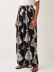 Monsoon Black Pamela Leaf Print Wide Leg Trousers - Image 2 of 4