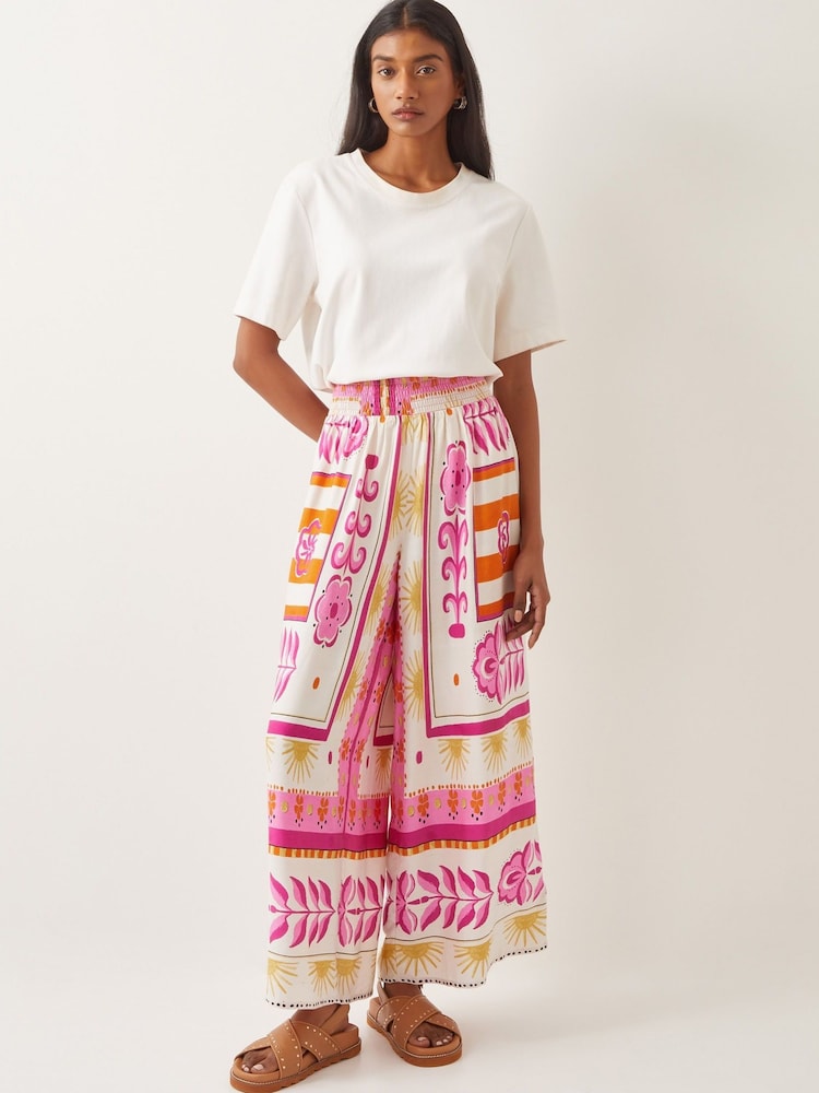 Monsoon Pink Tina Summer Floral Wide Leg Trousers - Image 1 of 4
