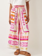 Monsoon Pink Tina Summer Floral Wide Leg Trousers - Image 3 of 4