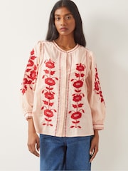 Monsoon Pink Bronte Floral Embroidered 100% Cotton Blouse - Image 1 of 5