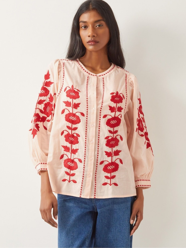 Monsoon Pink Bronte Floral Embroidered 100% Cotton Blouse - Image 1 of 5