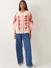 Monsoon Pink Bronte Floral Embroidered 100% Cotton Blouse - Image 2 of 5