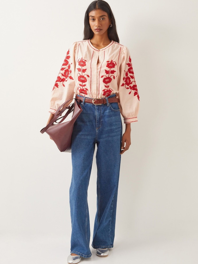 Monsoon Pink Bronte Floral Embroidered 100% Cotton Blouse - Image 5 of 5