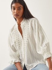 Monsoon Natural Arden Embroidered 100% Cotton Blouse - Image 1 of 4