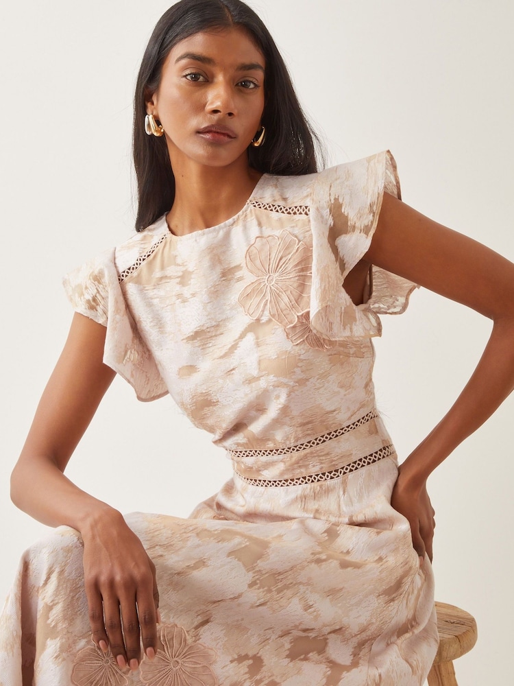 Monsoon Pink Josie Flutter Sleeve Floral Jacquard Midi Dress - Image 3 of 4