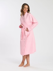 Loungeable Pink Waffle 100% Cotton Robe with Satin Piped Trim - Image 3 of 5