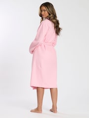 Loungeable Pink Waffle 100% Cotton Robe with Satin Piped Trim - Image 5 of 5