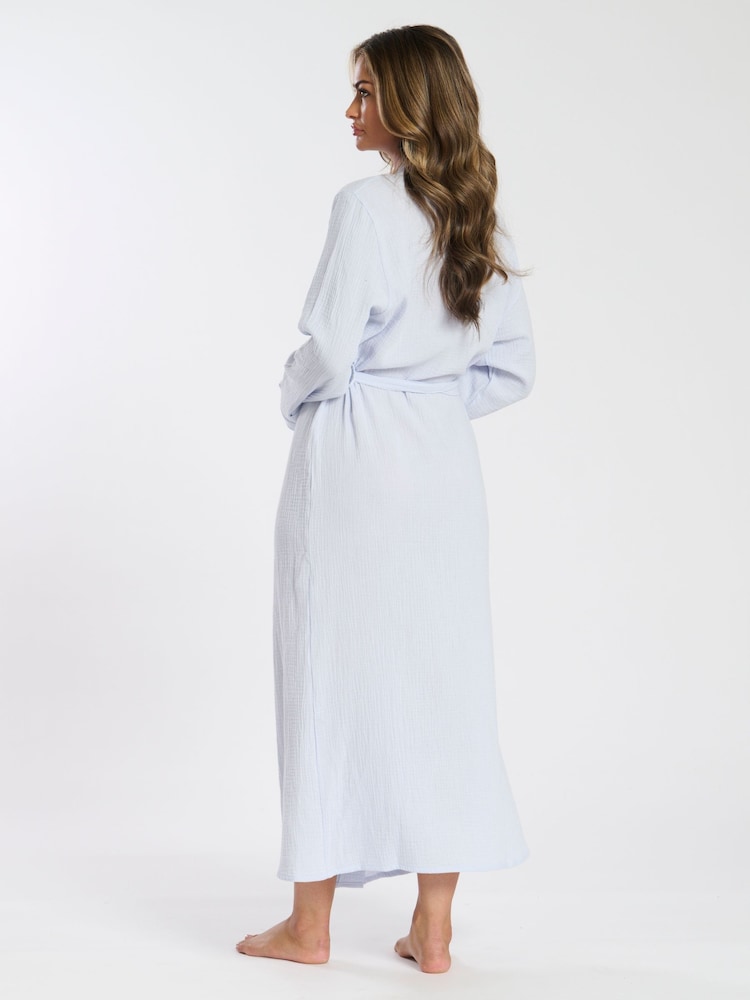 Loungeable Blue Waffle 100% Cotton Robe - Image 2 of 5