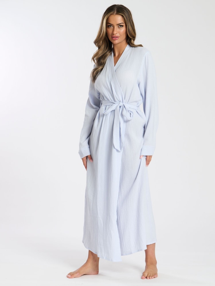Loungeable Blue Waffle 100% Cotton Robe - Image 3 of 5