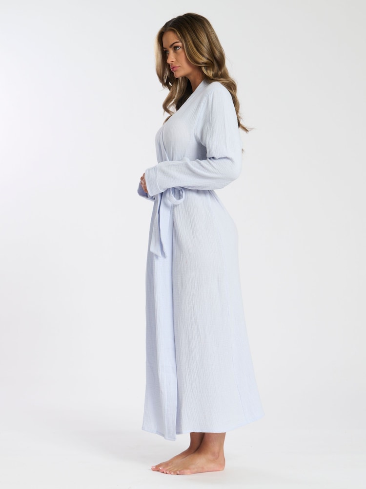 Loungeable Blue Waffle 100% Cotton Robe - Image 5 of 5