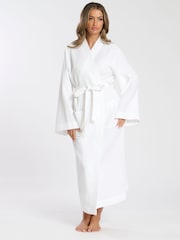 Loungeable White Maxi Length Waffle Kimono 100% Cotton Robe - Image 1 of 5