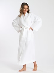 Loungeable White Maxi Length Waffle Kimono 100% Cotton Robe - Image 5 of 5