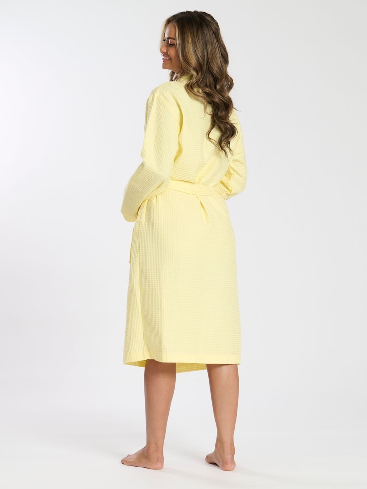Loungeable Yellow 100% Cotton Waffle Robe - Image 2 of 4