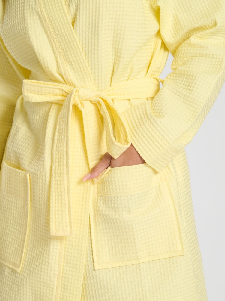 Loungeable Yellow 100% Cotton Waffle Robe - Image 4 of 4