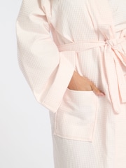 Loungeable Pink Maxi Length Waffle Kimono 100% Cotton Robe - Image 2 of 5