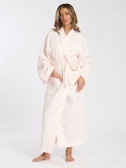 Loungeable Pink Maxi Length Waffle Kimono 100% Cotton Robe - Image 3 of 5