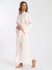 Loungeable Pink Maxi Length Waffle Kimono 100% Cotton Robe - Image 4 of 5