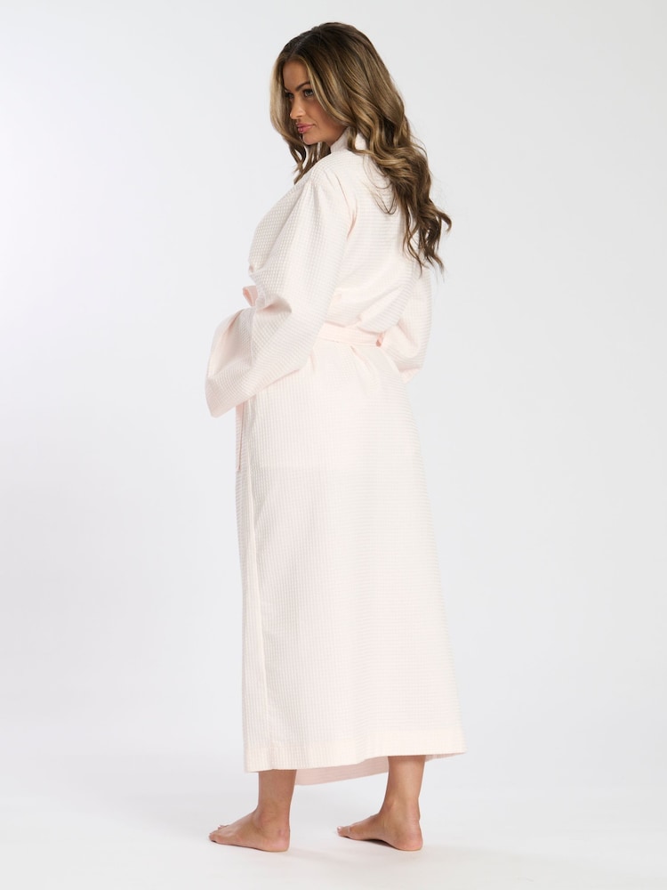 Loungeable Pink Maxi Length Waffle Kimono 100% Cotton Robe - Image 5 of 5
