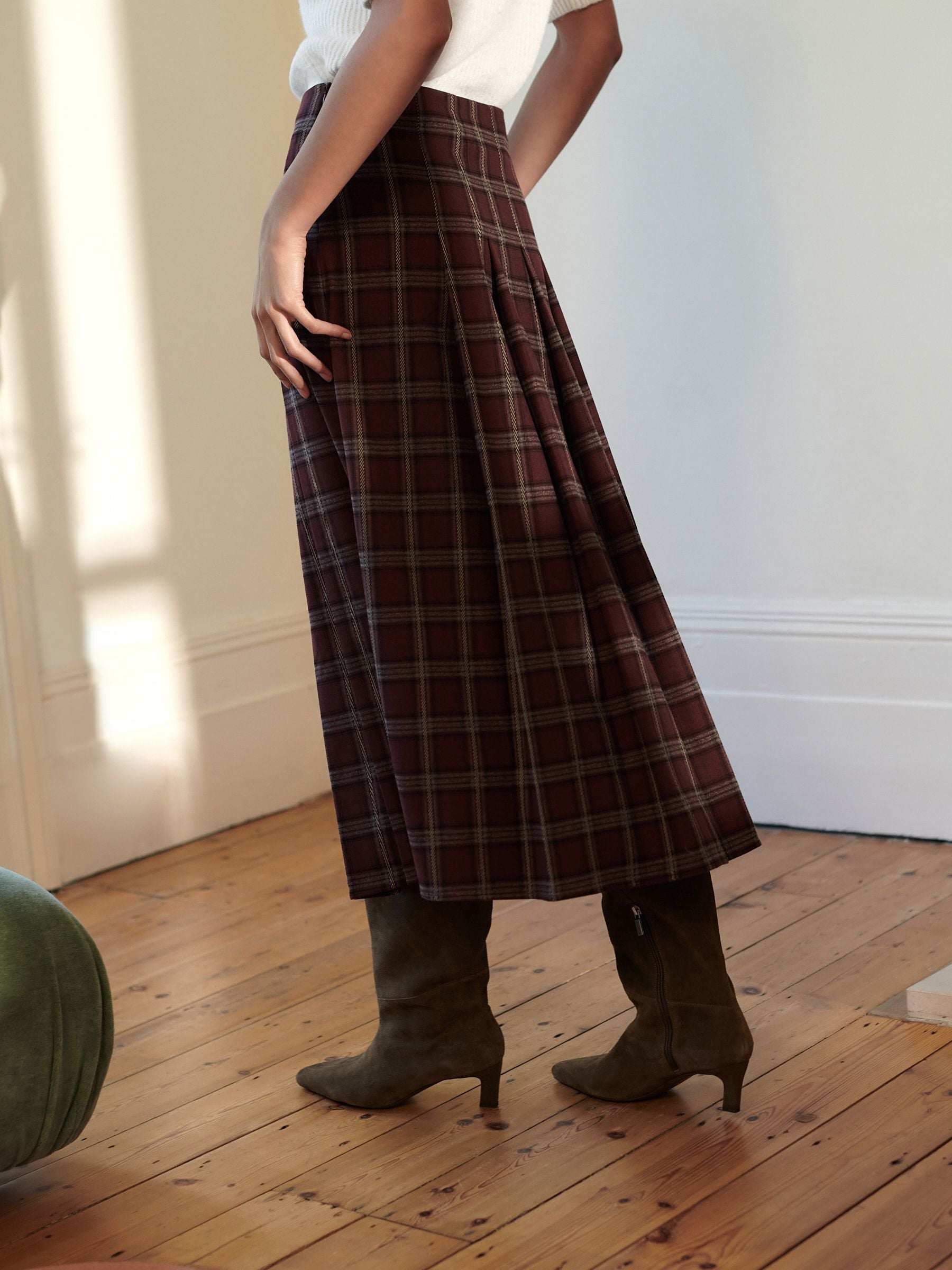 Buy Burgundy Red Check Kilt Maxi Skirt from Next USA