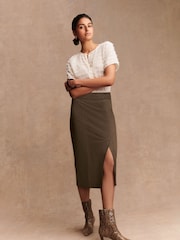 Khaki Green Suedette Pencil Skirt - Image 1 of 7
