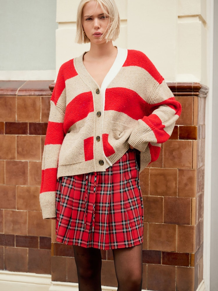 Red Check Pull On Mini Skirt - Image 1 of 8 Red Check Pull On Mini Skirt - Image 1 of 8