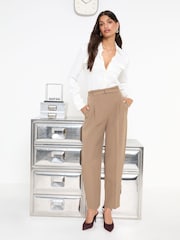 Friends Like These Neutral Tapered Belted Tailored Trousers - Image 2 of 4