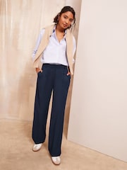 Friends Like These Navy Blue Premium Elastic Back Tailored Wide Leg Trousers - Image 2 of 5
