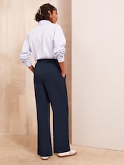 Friends Like These Navy Blue Premium Elastic Back Tailored Wide Leg Trousers - Image 4 of 5