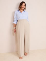 Friends Like These Neutral Curve Premium Elastic Back Tailored Wide Leg Trousers - Image 2 of 4
