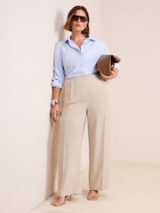 Friends Like These Neutral Curve Premium Elastic Back Tailored Wide Leg Trousers - Image 3 of 4