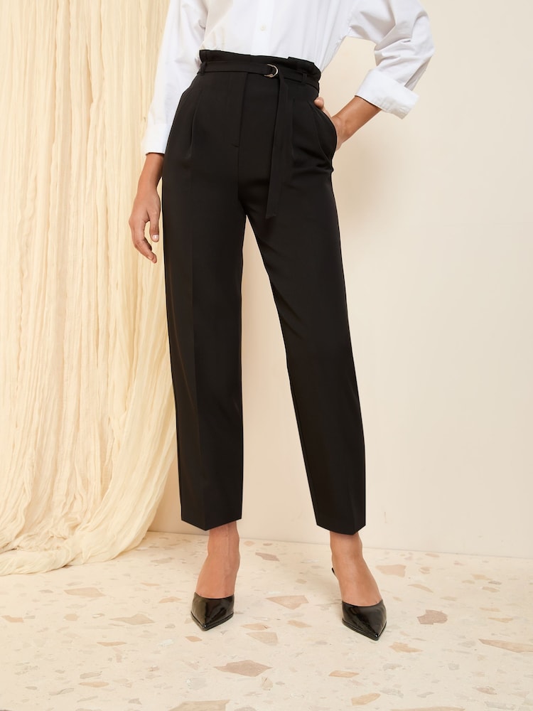 Friends Like These Black Petite Tapered Belted Tailored Trousers - Image 2 of 5