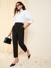 Friends Like These Black Petite Tapered Belted Tailored Trousers - Image 5 of 5