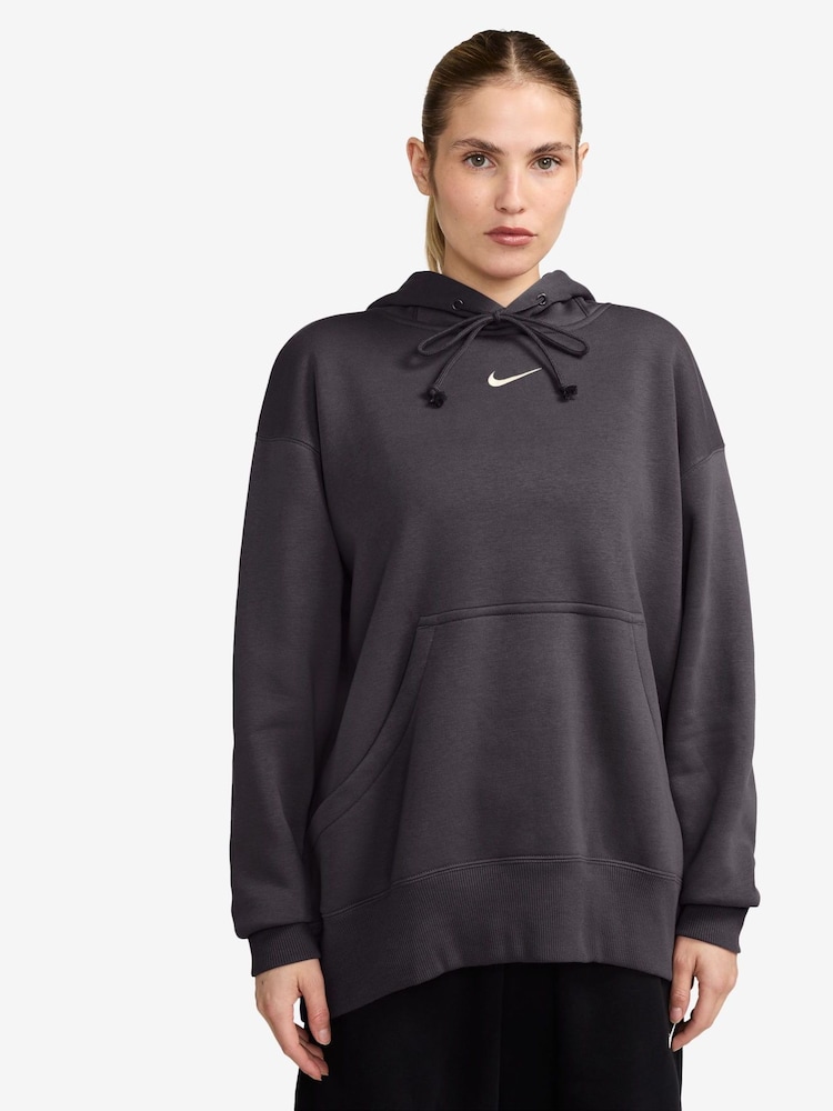 Nike Thunder Grey Oversized Mini Sportswear Phoenix Fleece Swoosh Pullover Hoodie - Image 1 of 3